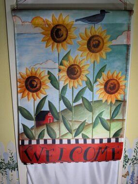 Jetmax Autumn Barn Sunflowers Country Welcome House Flag 38" x 25.5"
